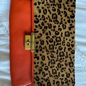 Fossil Orange and Leopard Print Clutch
